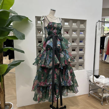 Xajzpa Summer New Hot Holiday Flower Women's Outfit Nightclub Thin Ruffle Evening Party Celebrity Design Tank Top Two Piece Set Dress